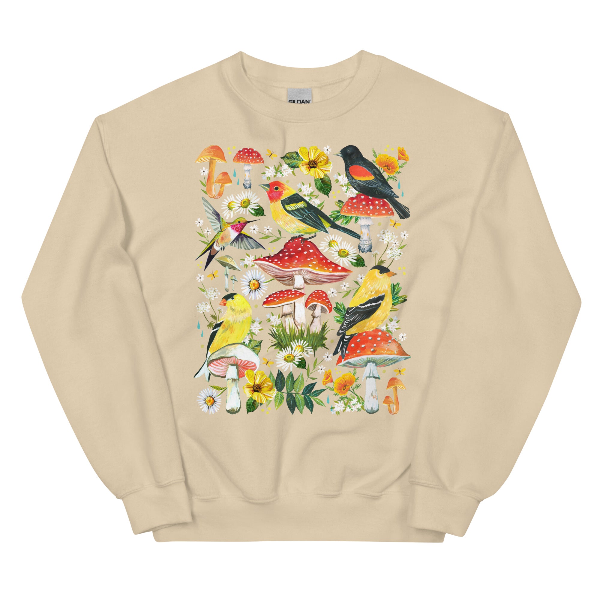 Mushrooms and Birds Sweatshirt Sand