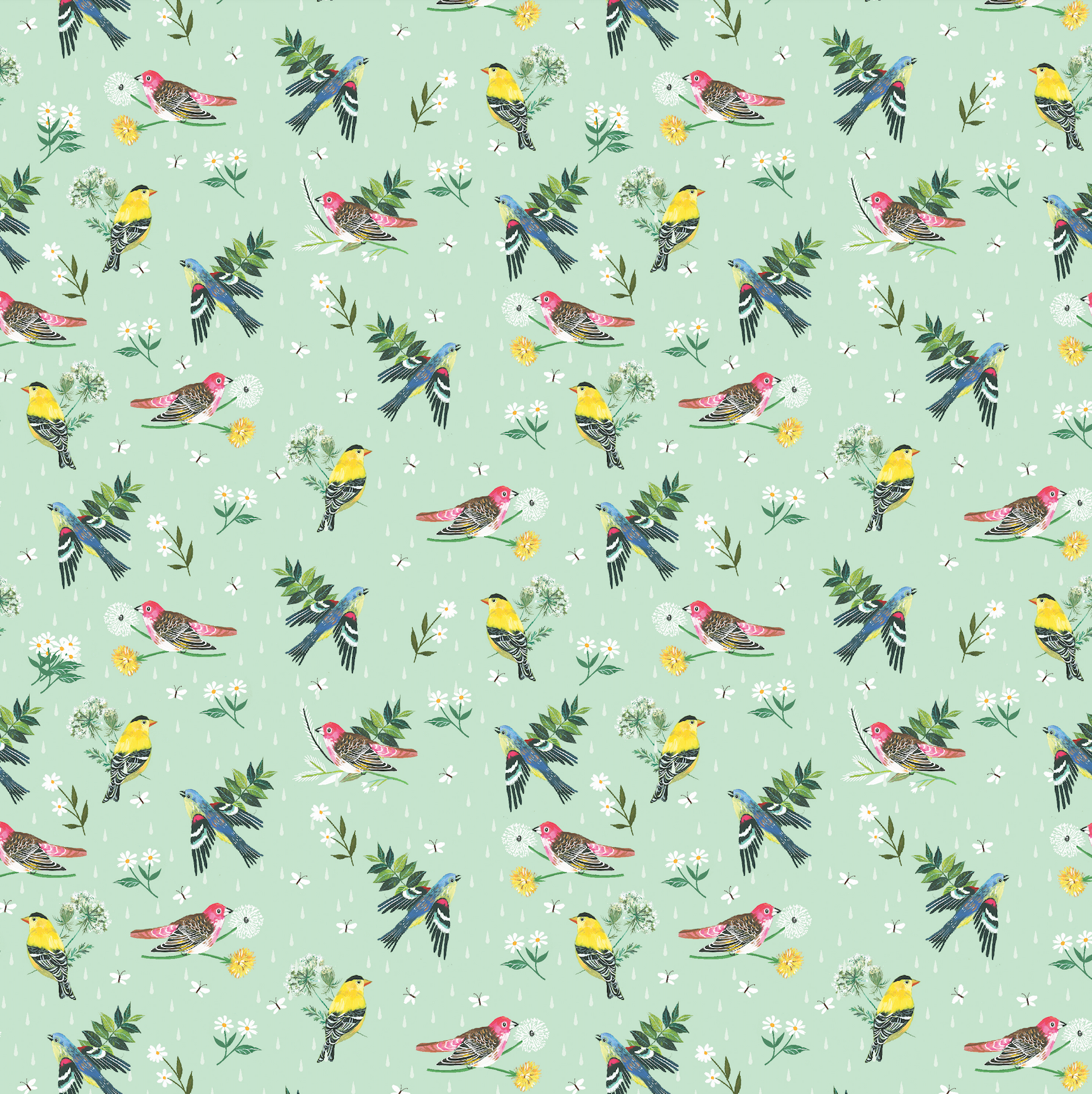 Morning Birdsong Light Teal Fabric