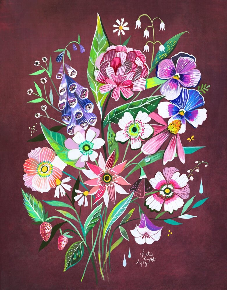 Burgundy Bouquet Art Print