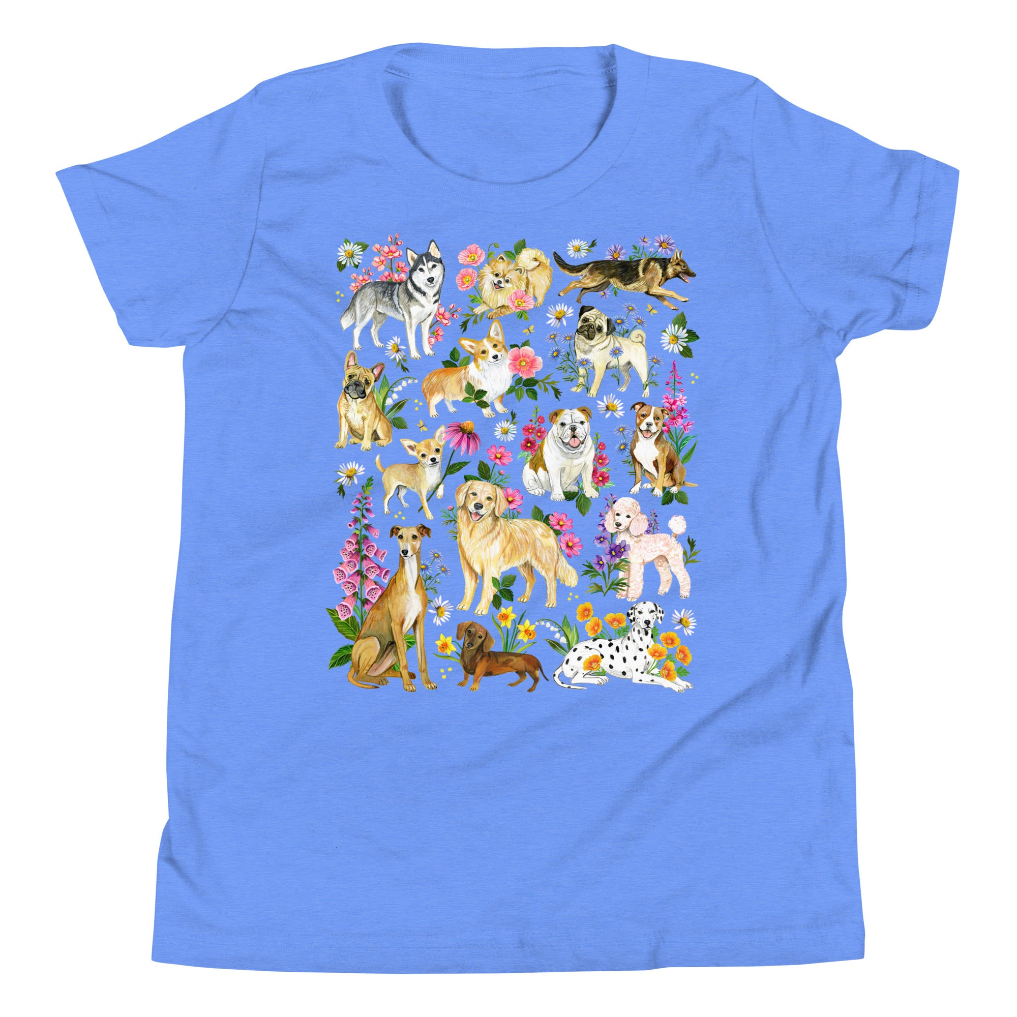 Youth Dogs of The Meadow T-Shirt Heather Columbia Blue