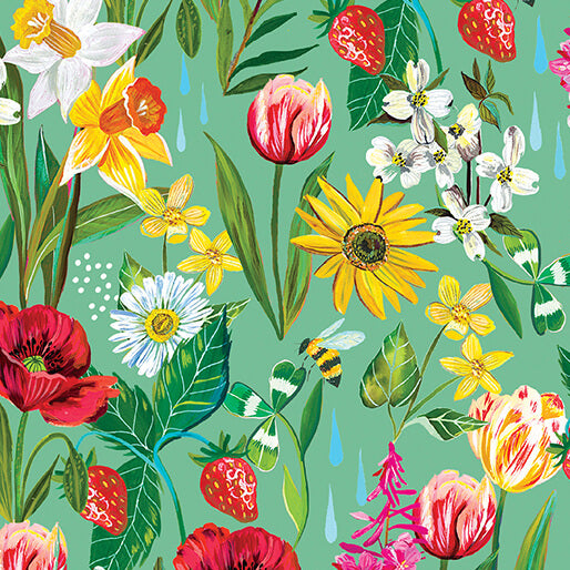 Lydia's Meadow Teal Fabric