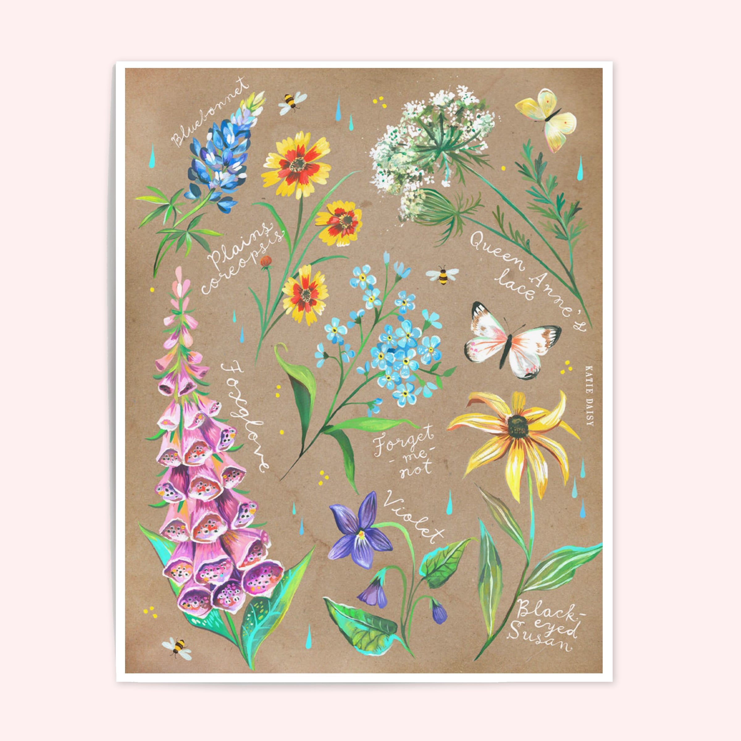 Wildflower Chart on Kraft Art Print