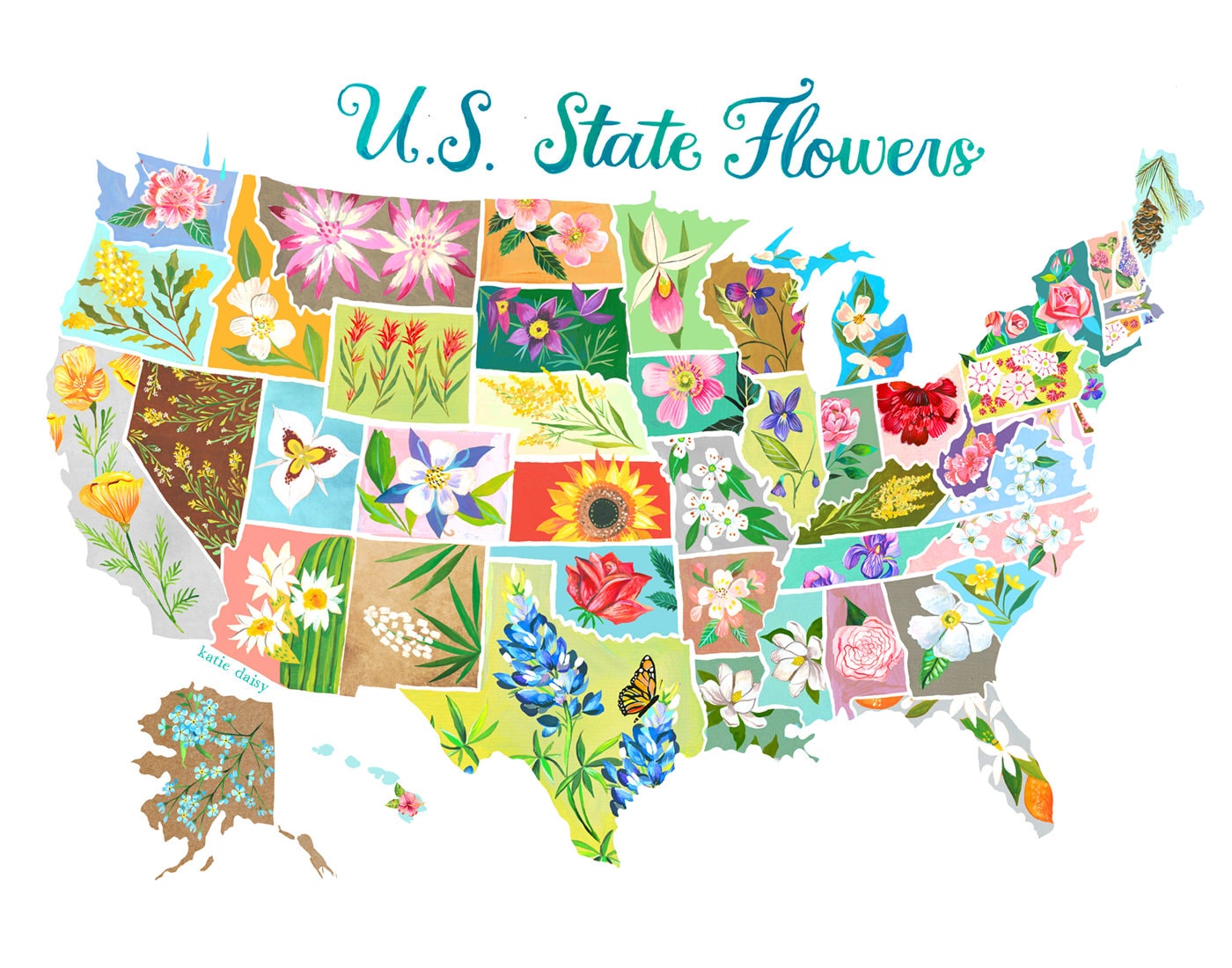 US State Flowers Art Print