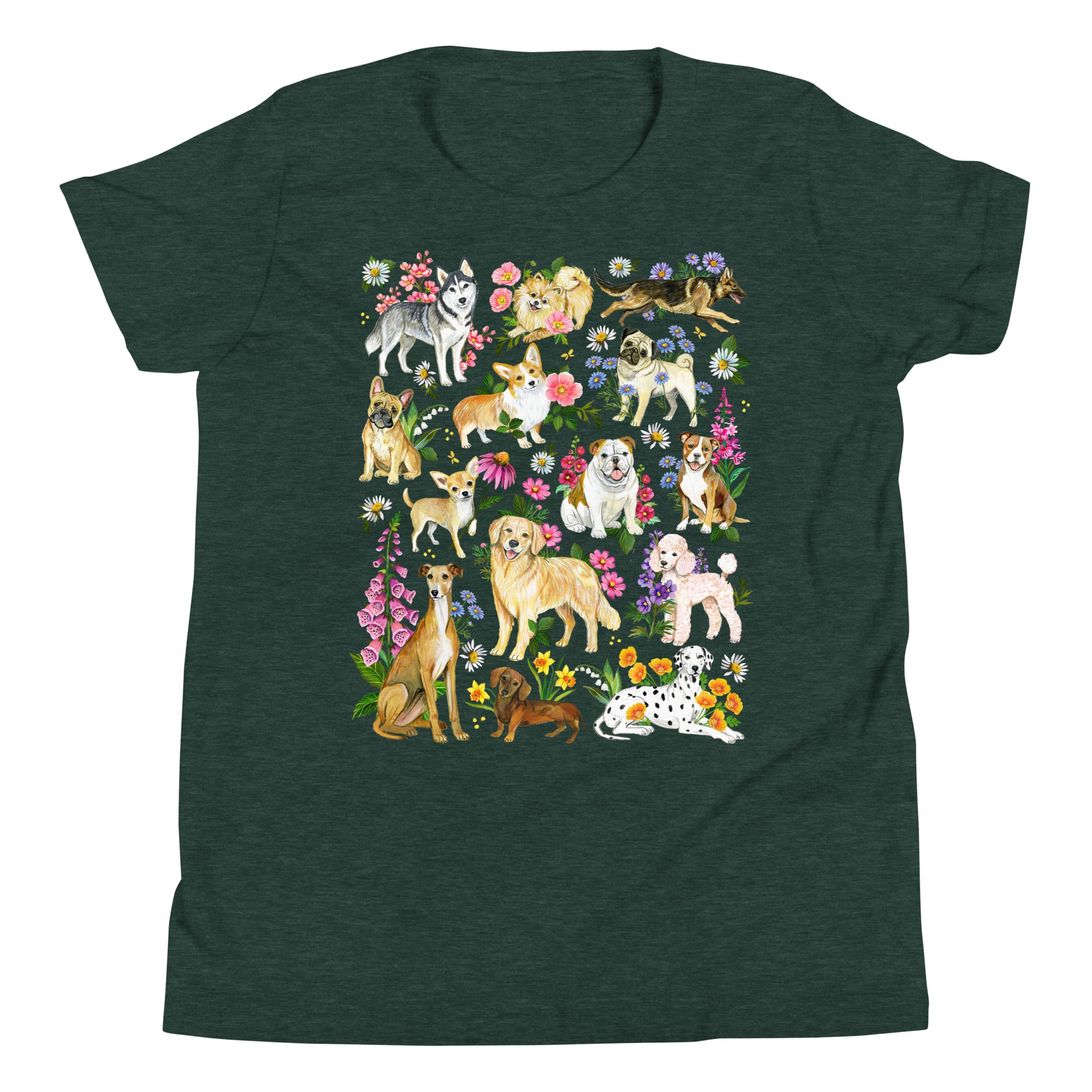 Youth Dogs of The Meadow T-Shirt Heather Forest